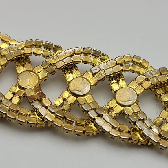 Vintage Gold Tone Clear Crystal Statement Chain Bracelet 7" Fold Over Clasp - Picture 11 of 15